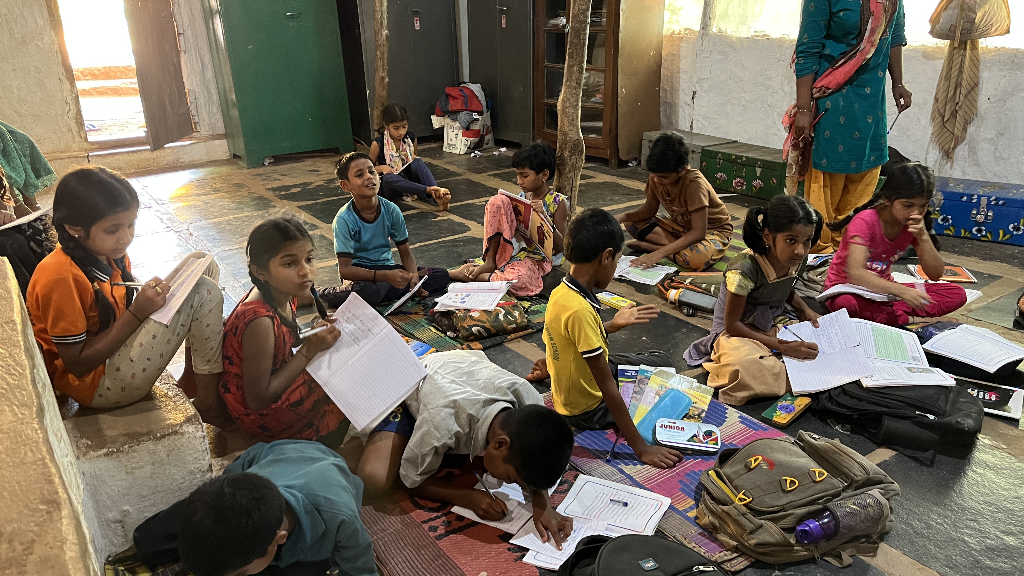 Indian school students studying together